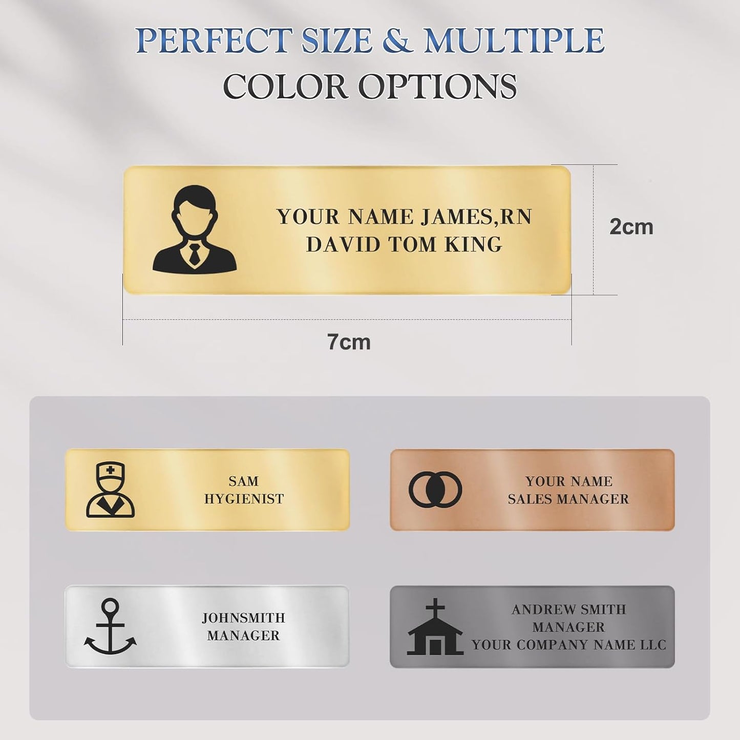 Custom Engraved Name Tags Badges with Logo Text, Personalized Identification Metal Name Tag for Classroom, Business, Office, Doctor, Teacher, Realtor (Gold)