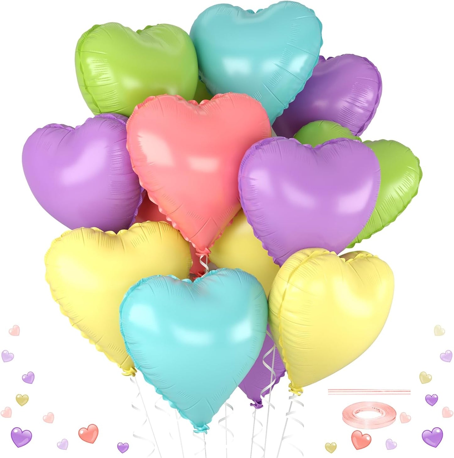 12 Pcs Heart Balloons, 18 inch Pastel Heart Shaped Balloons, Big Helium Balloon, Macaron Love Foil Balloon for Wedding Baby Shower Anniversary Backdrop Valentine Party Decoration