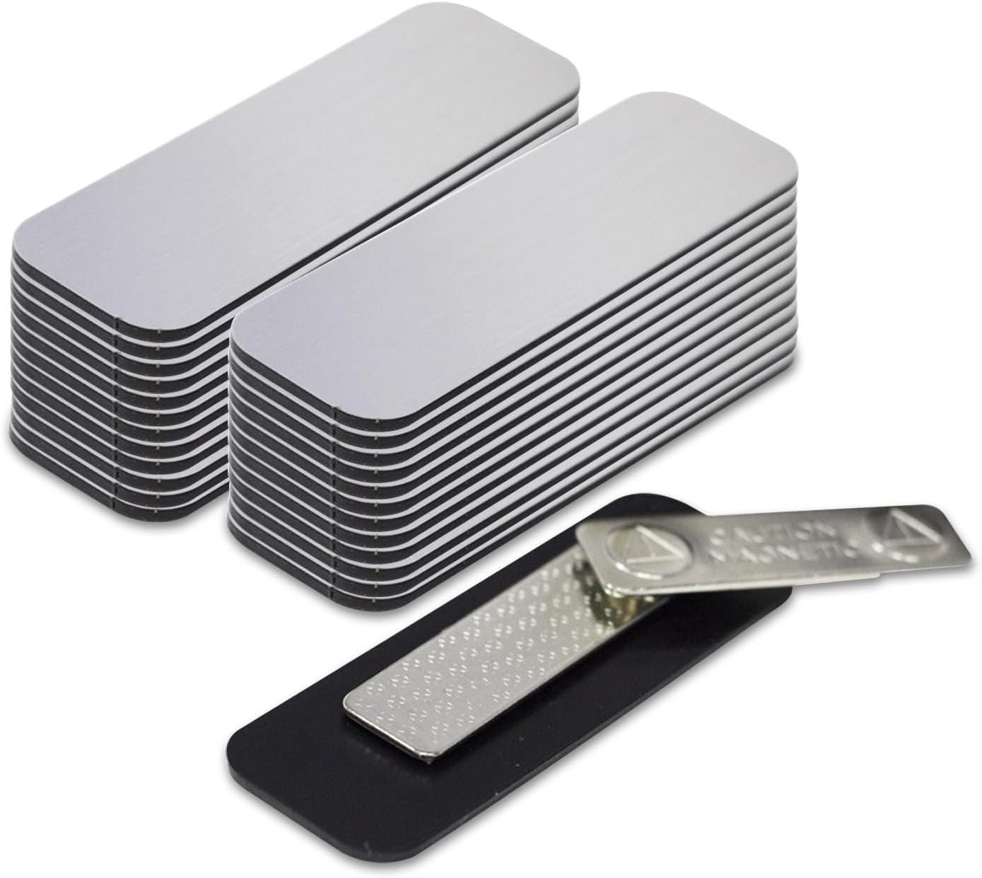 Brushed Silver Name Tag Blanks – 25 Pack, 1" x 3", Round Corners, Professional Engravable Badges with Magnetic Backing – All Quality Badges