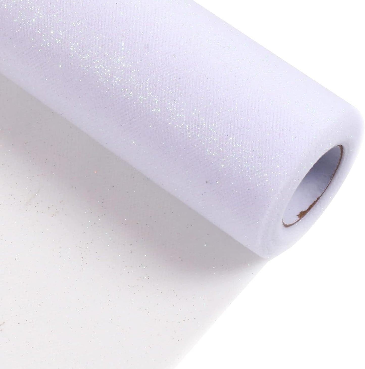 Sparkling Tulle Rolls, 15” by 30 Yards (90FT) Glitter Tulle Spool Ribbon Fabric for Wedding Birthday Bridal Shower Tutu Skirt Party Gift Wrapping (White)