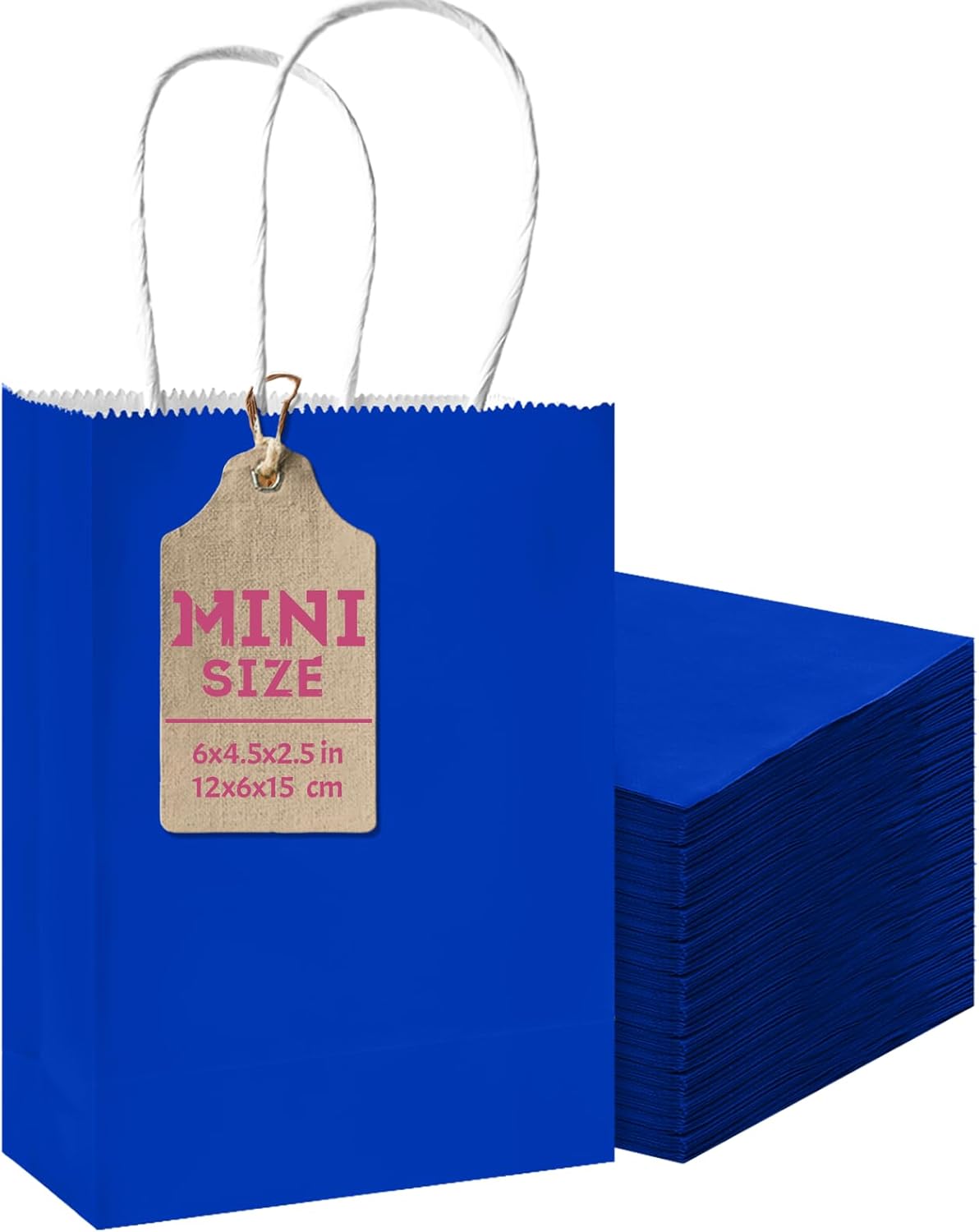 qiqee 50-Packs Diamond Blue Paper Gift Bags with Handles Bulk 4.5"x2.5"x6" Mini Size Party Favor Bags Multiple Uses