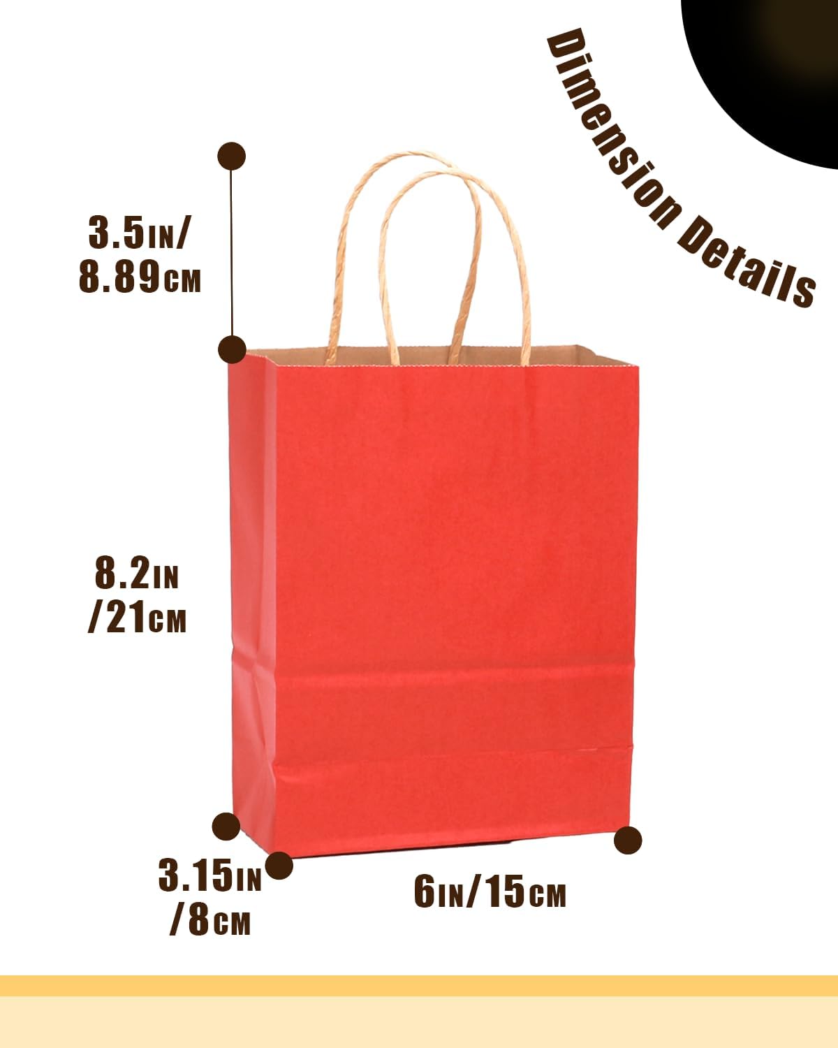 qiqee 50-Packs Gift Bag with Handles Bulk Kraft Red Paper Bags Multiple Uses (8.3"x3"x6"inch Small Size)