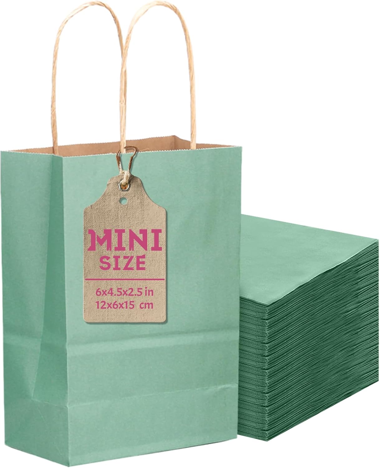 qiqee 24 Pcs Light Blue Mini Paper Gift Bags with Handles 6"x4.5"x2.5" Small Brown Kraft Party Favor Bags Treat Bags Multiple Uses (Mini size)