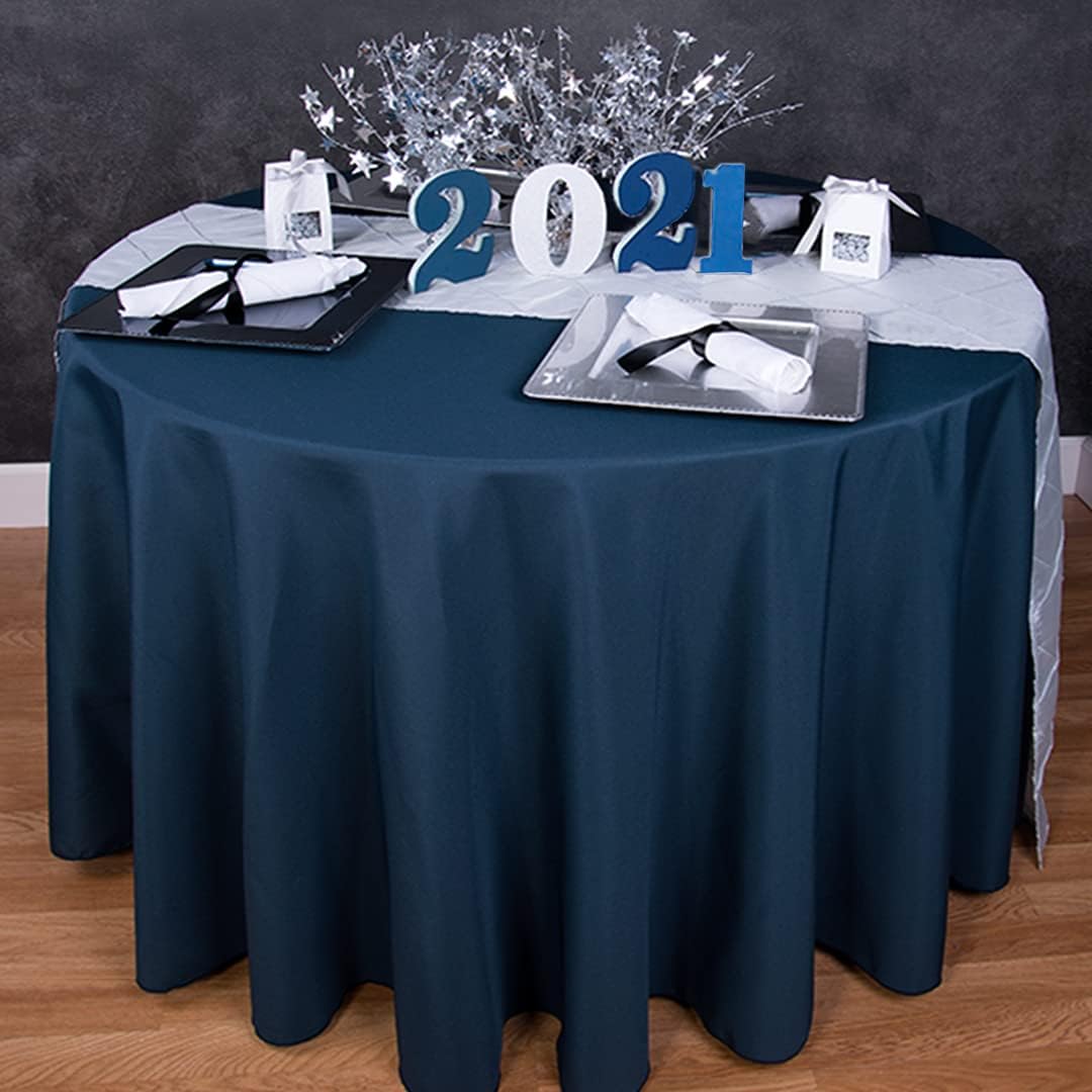 LTC LINENS 5 Pack 108 Inch Round Tablecloths Navy Blue - Great for 48 Inch Round Table Floor Length - Wrinkle Resistant Polyester Fabric Cloth for Wedding