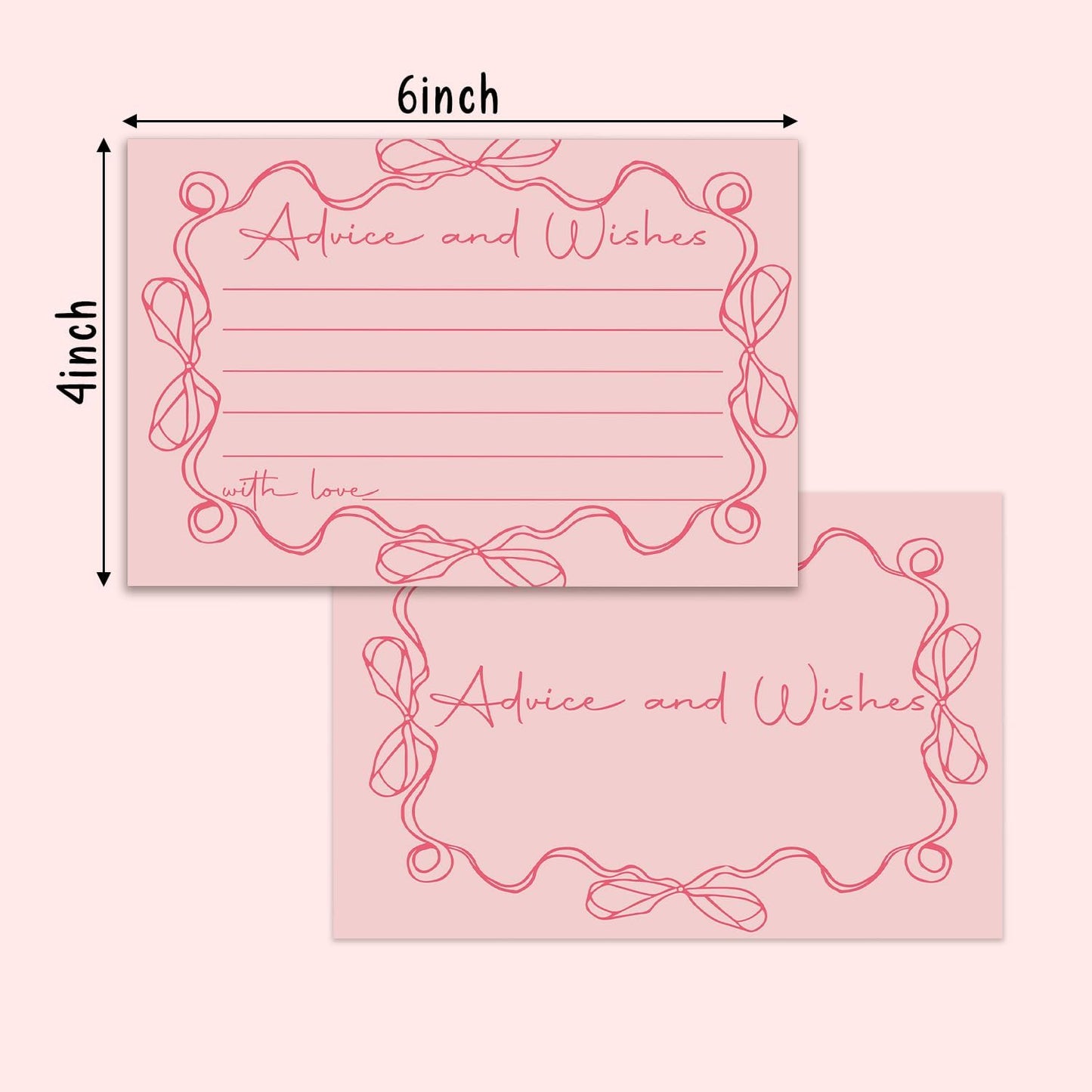 Pink bow Advice and Wishes Cards, Double-sided Blank Cards Suitable for Wedding Reception, Bridal Showers, Mr and Mrs, Baby Shower, Graduation, Pack of 25-05