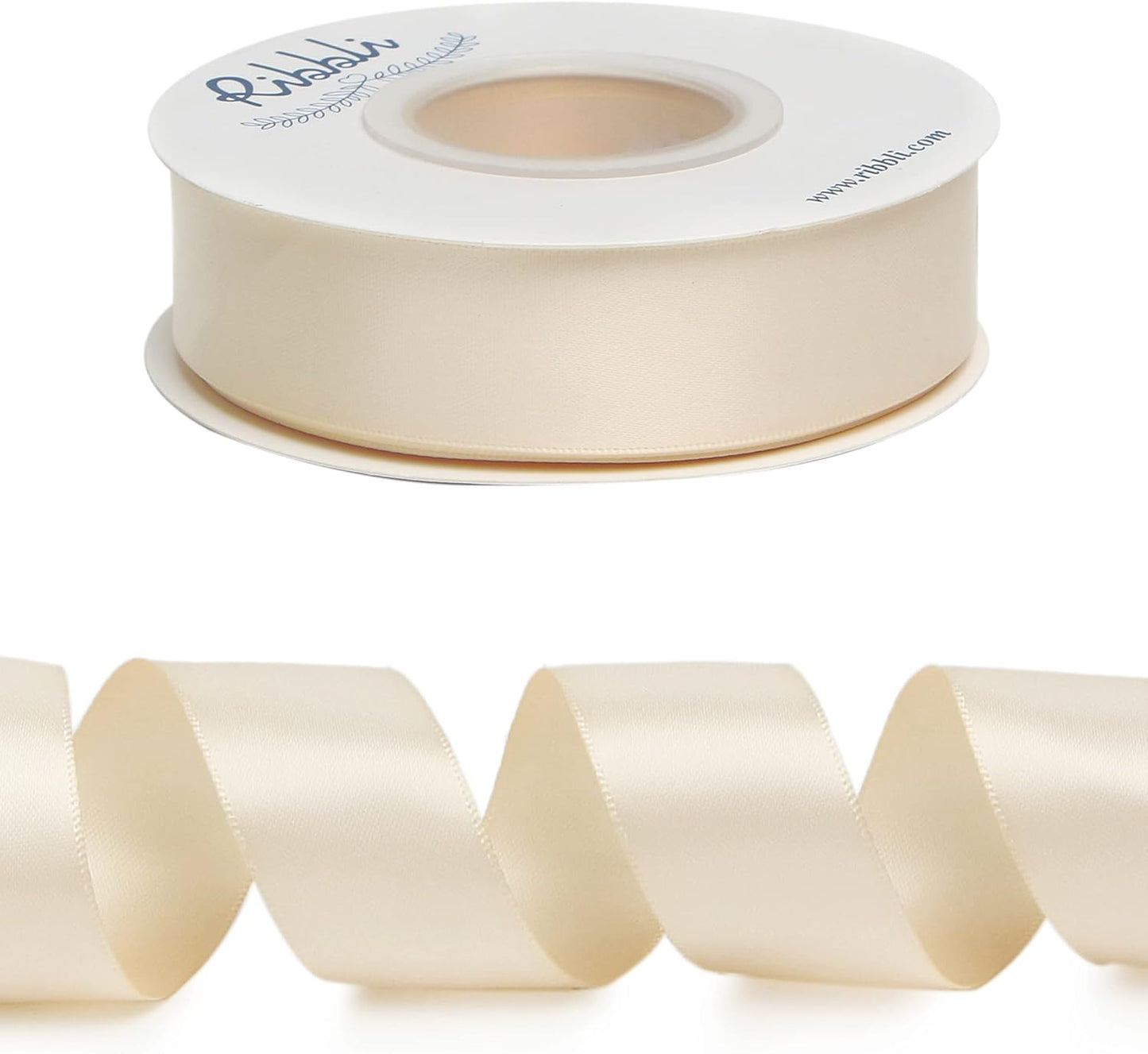 Ribbli Cream Double Faced Satin Ribbon,1” x Continuous 25 Yards,Use for Bows Bouquet,Gift Wrapping,Baby Shower,Floral Arrangement