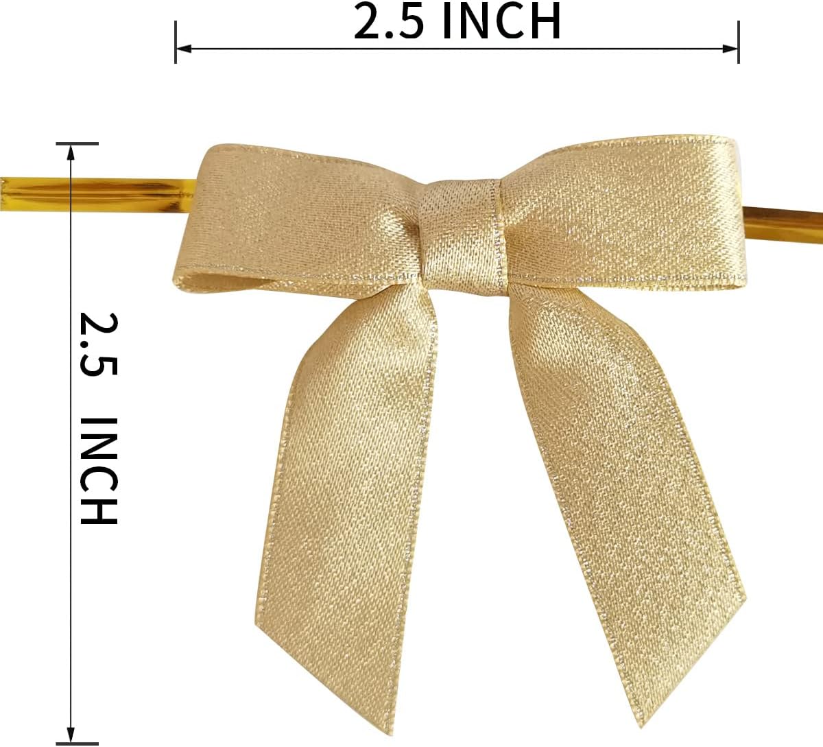 50pcs 2-1/2" Gold Satin Ribbon Bows with Twist Ties for Gift Wrapping Packing Christmas Decoration (Gold)