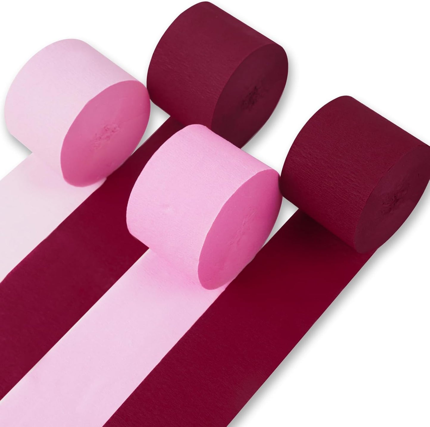 PartyWoo Crepe Paper Streamers 4 Rolls 328ft, Pack of Crepe Paper Pink and Burgundy Streamers Party Decorations, Crepe Paper for Birthday Party Decorations, Wedding Decorations (1.8 in x 82 Ft/Roll)