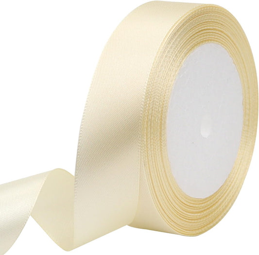 Rice White Solid Satin Ribbon 1 Inch 25 Yards Solid Polyester Fabric Ribbon for Gift Wrapping Wedding Christmas Baby Shower Birthday Party Decoration Handmade Immortal Flower Craft
