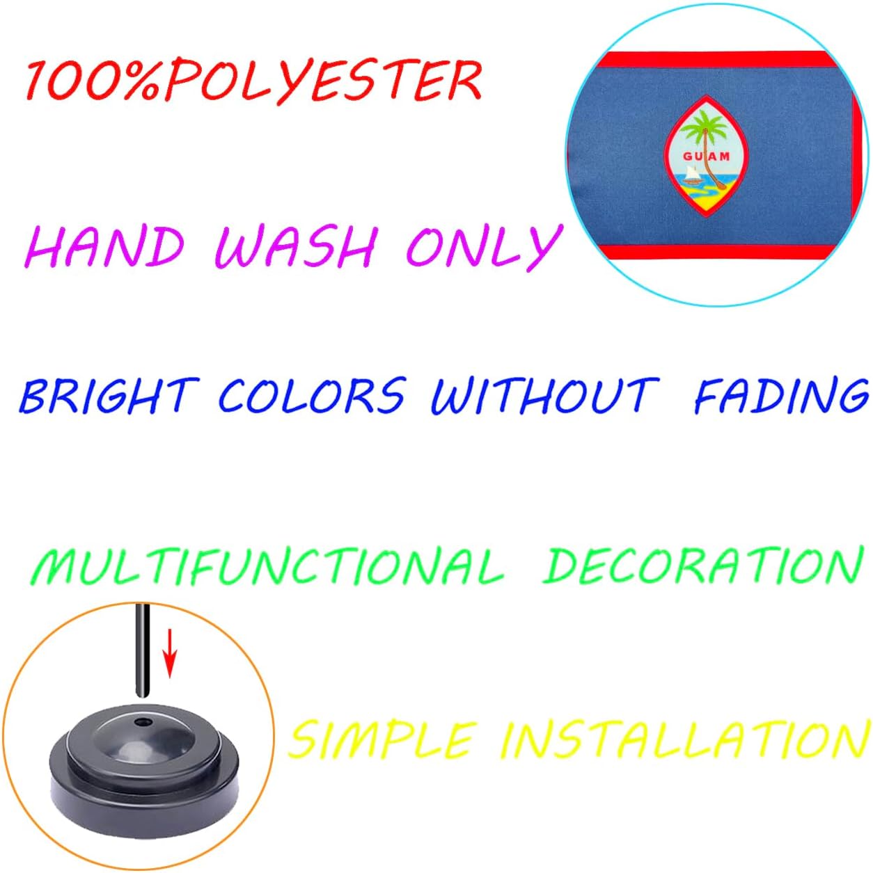 WXTWK 2 Pack Guam Flag - Mini Small Guam Table Office Flags with Black 11.8" Solid Pole Stand Base Classroom Meeting Desktop Decorations