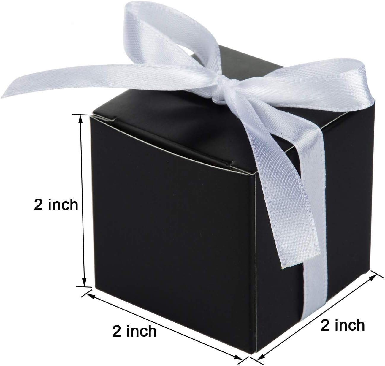 AWELL Black Gift Candy Box Bulk 2x2x2 inches with White Ribbon Party Favor Box,Pack of 50