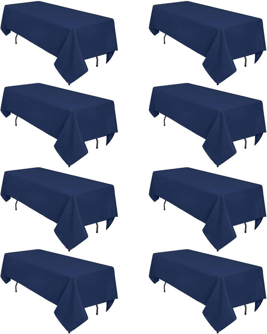 8 Pack Navy Blue Tablecloth 60 x 102 Inch Rectangular Tablecloths for 6 Foot Rectangle Tables, Wrinkle Resistant Blue Table Cloth Washable Polyester Fabric Table Covers for Party Wedding Banquet