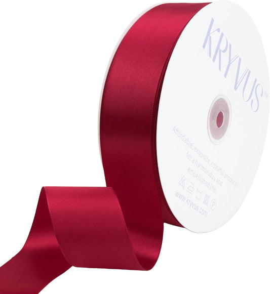 Scarlet Red Satin Ribbon 1-1/2 inch X Continuous 100 Yards, Single Face Polyester Ribbon Perfect for Gift Wrapping, Flower Bouquet, Wedding Decor, Crafts, Bow Making, Sewing and More