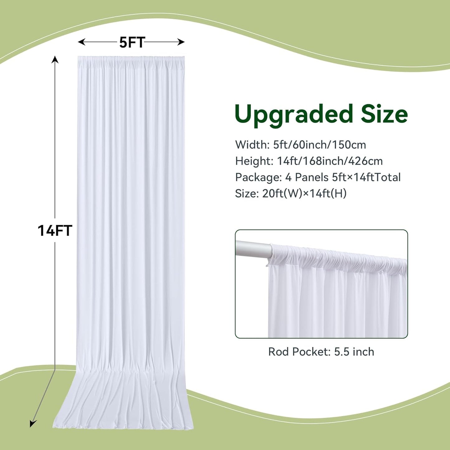 20×14 ft White Wrinkle Free Backdrop Curtain, Soft Silky Polyester Wedding Drapes 4 Panels 14ft Height Photo Backdrop Curtains for Parties Birthday Baby Shower Photography Background Cloth