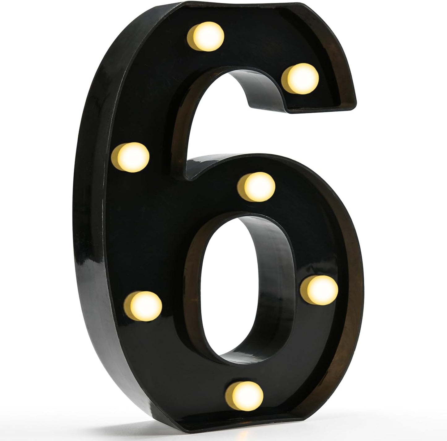Pooqla Decorative Led Light Up Number Letters, Black Plastic Marquee Number Lights Sign for 6th 16th 60th Birthday Party Wedding Decor Battery Operated Black Decoration 6