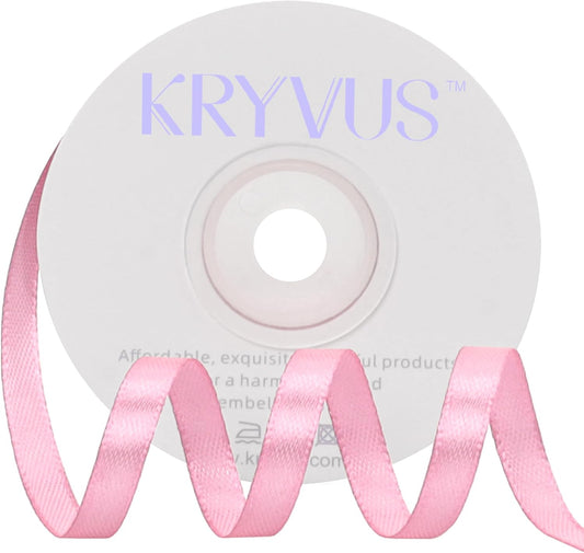 Rose Pink Satin Ribbon 1/4 inch X Continuous 25 Yards, Single Face Polyester Ribbon Perfect for Gift Wrapping, Flower Bouquet, Wedding Decor, Crafts, Bow Making, Sewing and More