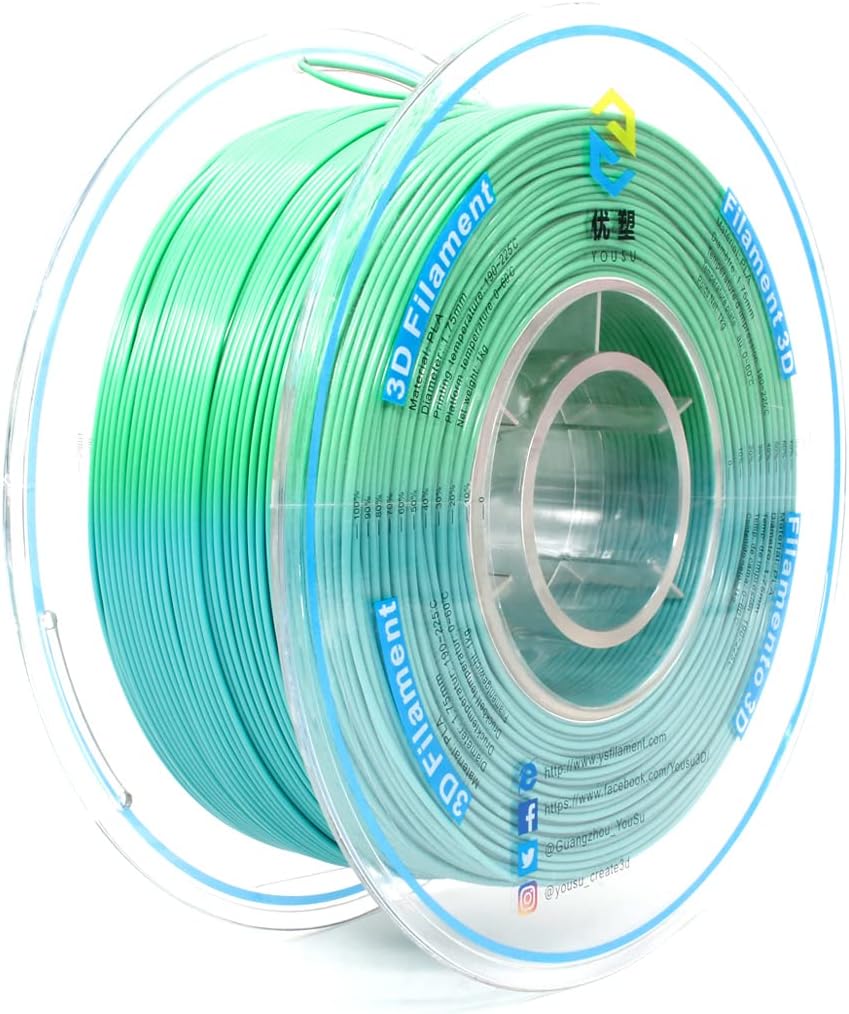 YOUSU 1.75 mm PLA 3D Printer Filament Color Change by Temperature PLA Filament Blue Green to Yellow Green PLA 1kg 3D Printing Filament for 3D Printer & 3D Pen.