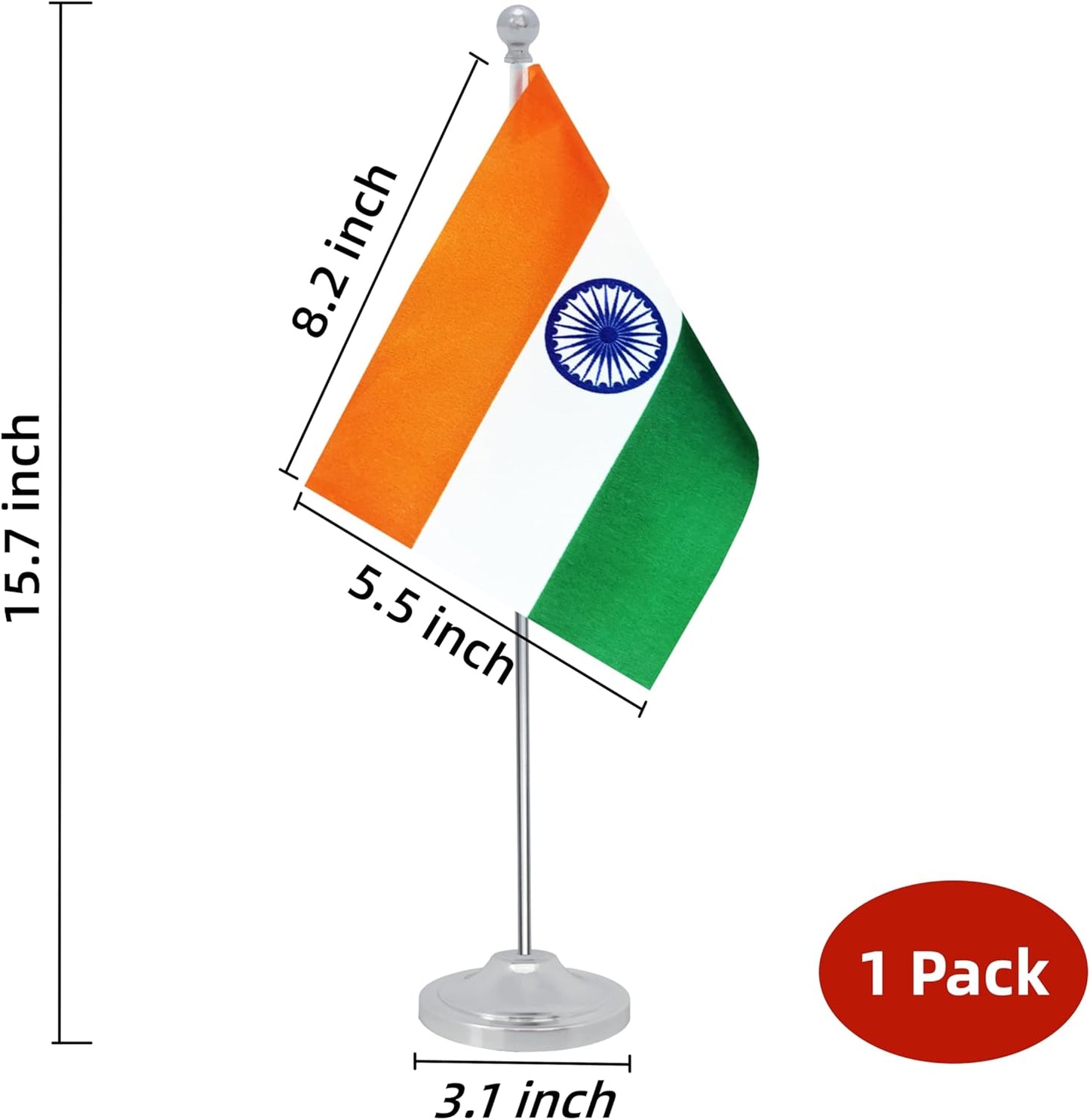 India Desk Flag, Indian Table Office Flag with Metal Pole and Stand Base, International Country Flags, Festival Event Celebration, Classroom Meeting Desktop Decor (India)