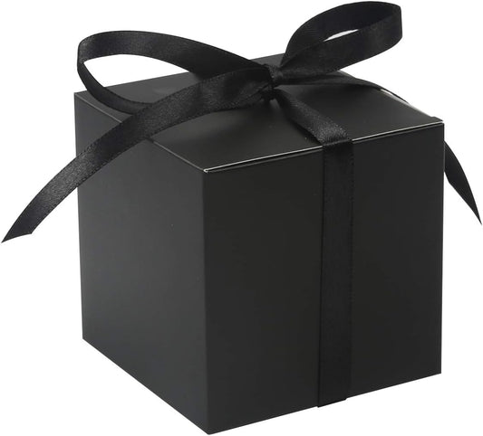 COTOPHER 60pcs Wedding Favor Boxes, Paper Gift Boxes 3x3x3 Inches Small Gift Boxes with Ribbons, Easy Assemble Boxes (Black)