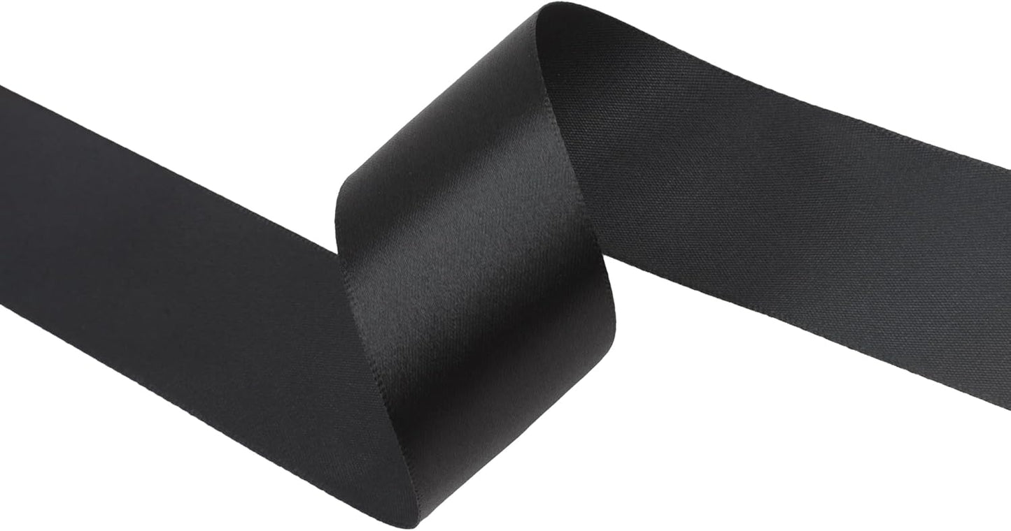 Black Satin Ribbon 1-1/2 inch X Continuous 25 Yards, Single Face Polyester Ribbon Perfect for Gift Wrapping, Flower Bouquet, Wedding Decor, Crafts, Bow Making, Sewing and More