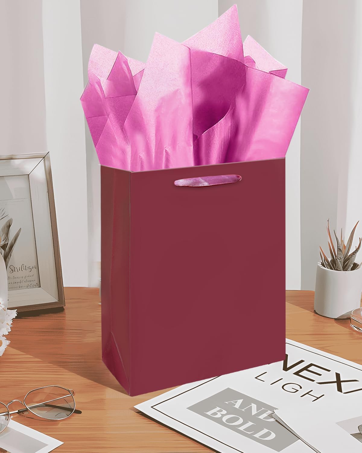 Gcardist Dark Purple Gift Bags with Tissue Paper for Wedding, Birthday, Party Supplies-7.9"x4.3"x9.6" Medium Size Cardboard Gift Bag（16pcs Bags +32pcs Tissue Paper ）