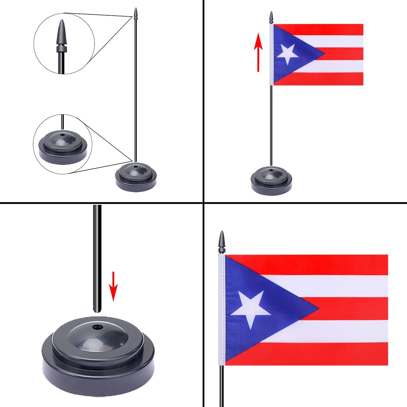 WXTWK 2 Pack Puerto Rico Flag Puerto Rico Deluxe Desk Flag Set - Mini Small Puerto Rican Table Office Flags with Black 12" Solid Pole Stand Base Classroom Meeting Desktop Decorations