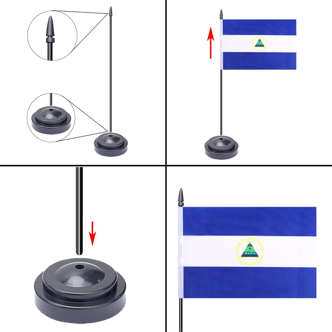 WXTWK 2 Pack Nicaragua Flag Nicaragua Deluxe Desk Flag Set - Mini Small Nicaraguans Table Office Flags with Black 12" Solid Pole Stand Base Classroom Meeting Desktop Decorations