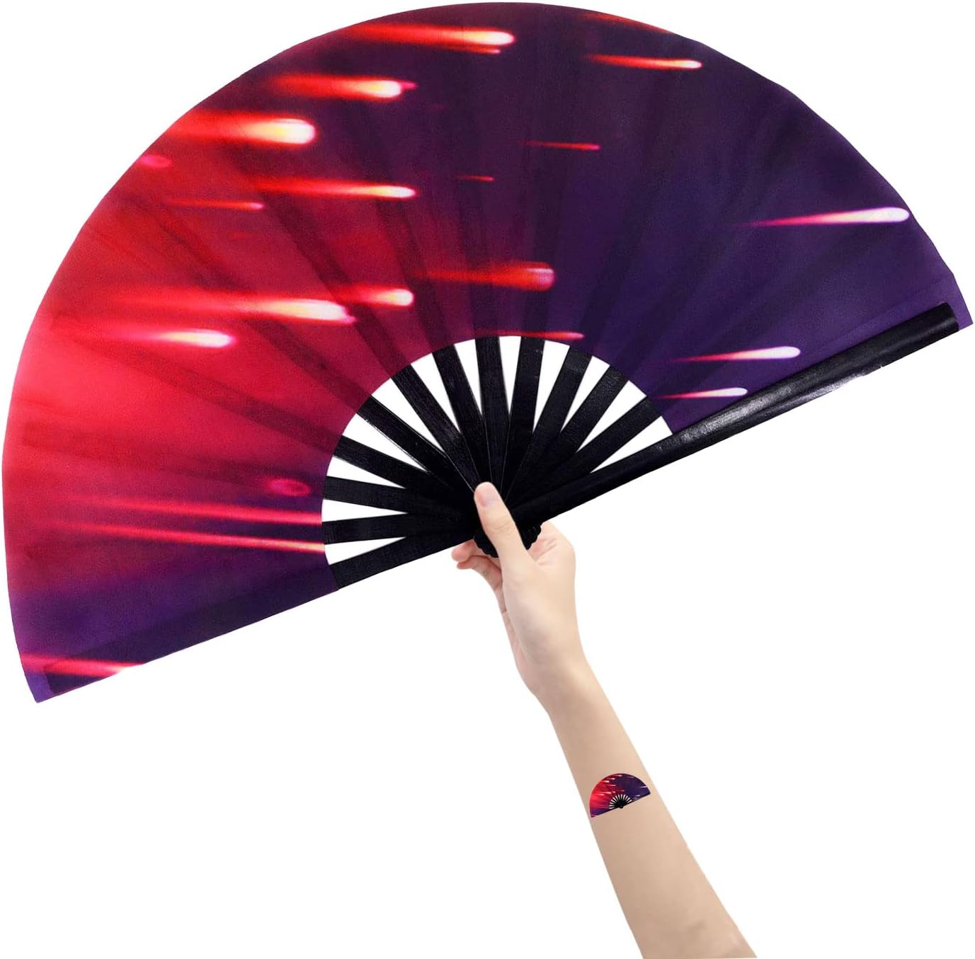 Amajiji Large Folding Hand Rave Fan Popping Fan for Line Dancing Clacking Fans for Boots On The Ground Dance,Party,Decoration,Festival (Meteor Shower)