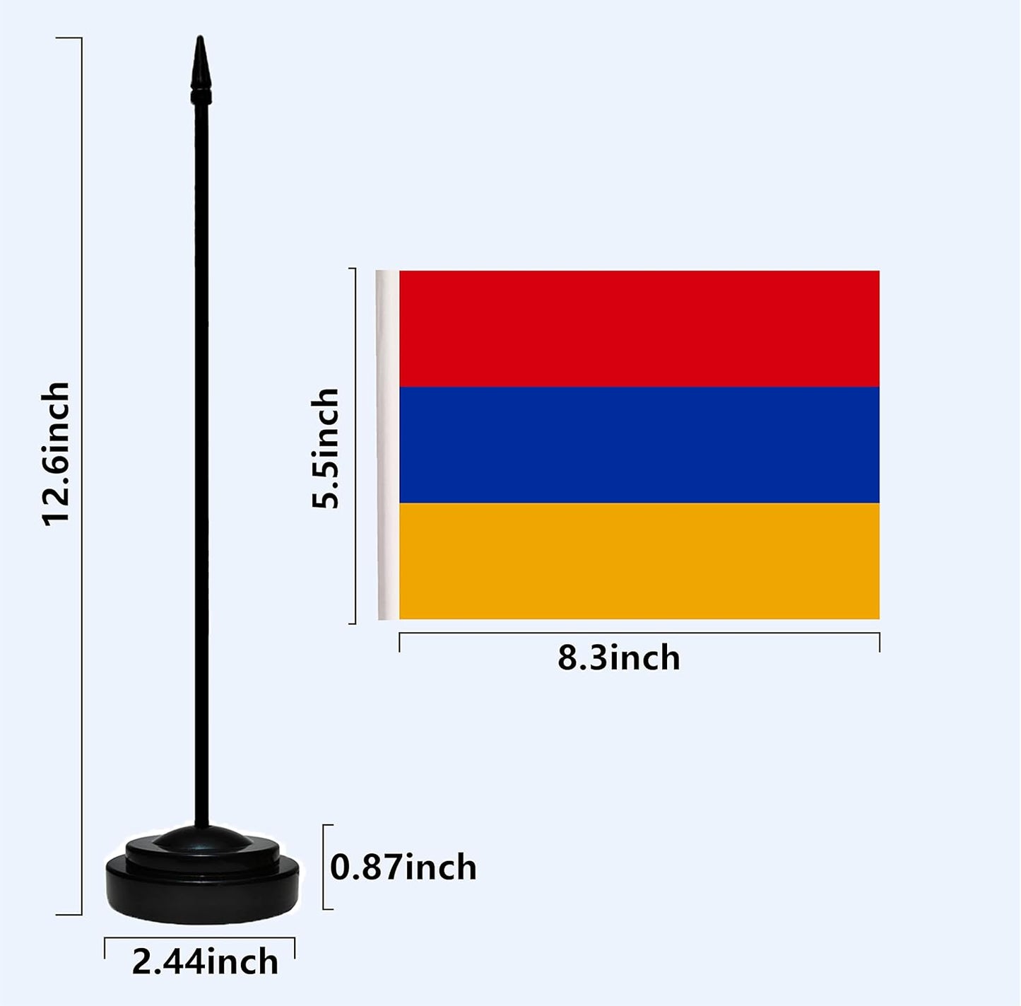 Armenia Armenian Deluxe Desk Flag Set Small Mini Miniature Armenia Armenian Table Desktop Flags With Solid Pole, Black Base and Spear Top(2 Pack)