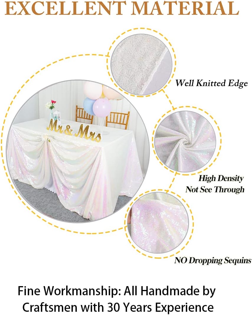 ShinyBeauty Square Tablecloth 72x72-Inch Sequin Tablecloth Overlay Iridescent White Table Cover Sequined Table Cloths for Wedding White Tablecloth Linen Square Overlay for Cocktail/Dessert