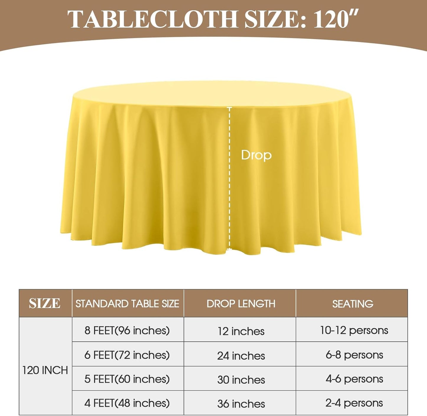 Round Tablecloth 120 Inch 2 Pack Yellow Tablecloths Washable Decorative Linen Polyester Table Clothes Cover for Dining Table Banquets Buffet Parties and Wedding