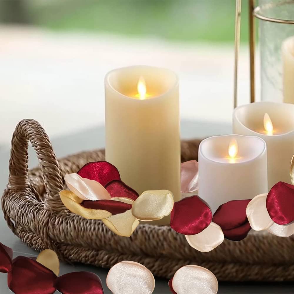 Silk Rose Petals 200PCS Flower Girl Petals Flower Petals for Wedding Cake Table Centerpieces Romantic Night Scatter Petals (Burgundy Gold Pink)