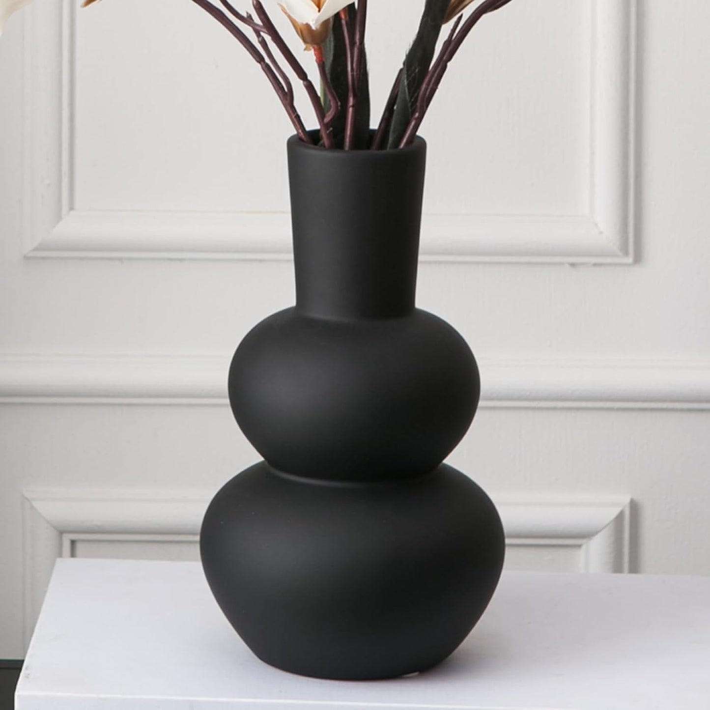 Black Ceramic Vase, Modern Vases for Pampas Grass, Matte Clay Vases for Wedding Boho Decor for Table, Living Room, Shelf, Bookshelf and Entryway Décor