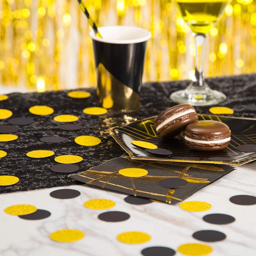 MOWO Glitter Confetti Circles Wedding Party Decor and Table Decor 1.2’’ in Diameter (glitter gold,black,200pc)