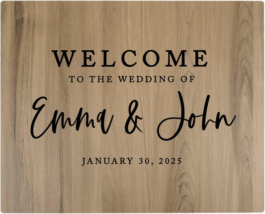 Andaz Press Large Wooden Welcome Sign for Wedding, Rustic Welcome Sign, 16" x 20" Custom Names & Date, Woodland Wedding Signage, English Oak MDF Wood Finish Wedding Reception Indoor Outdoor Signs