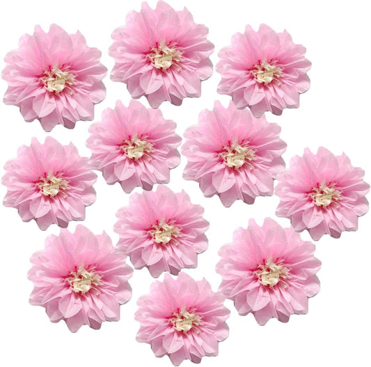 12pcs 10in 12in Paper Flowers Tissue Flowers Pom Paper Pom Poms Hanging Paper Flowers Wall Backdrop Wedding Party Flower Decorations DIY Art Craft Blooms for Birthday Baby Shower Nursey Decor Pink