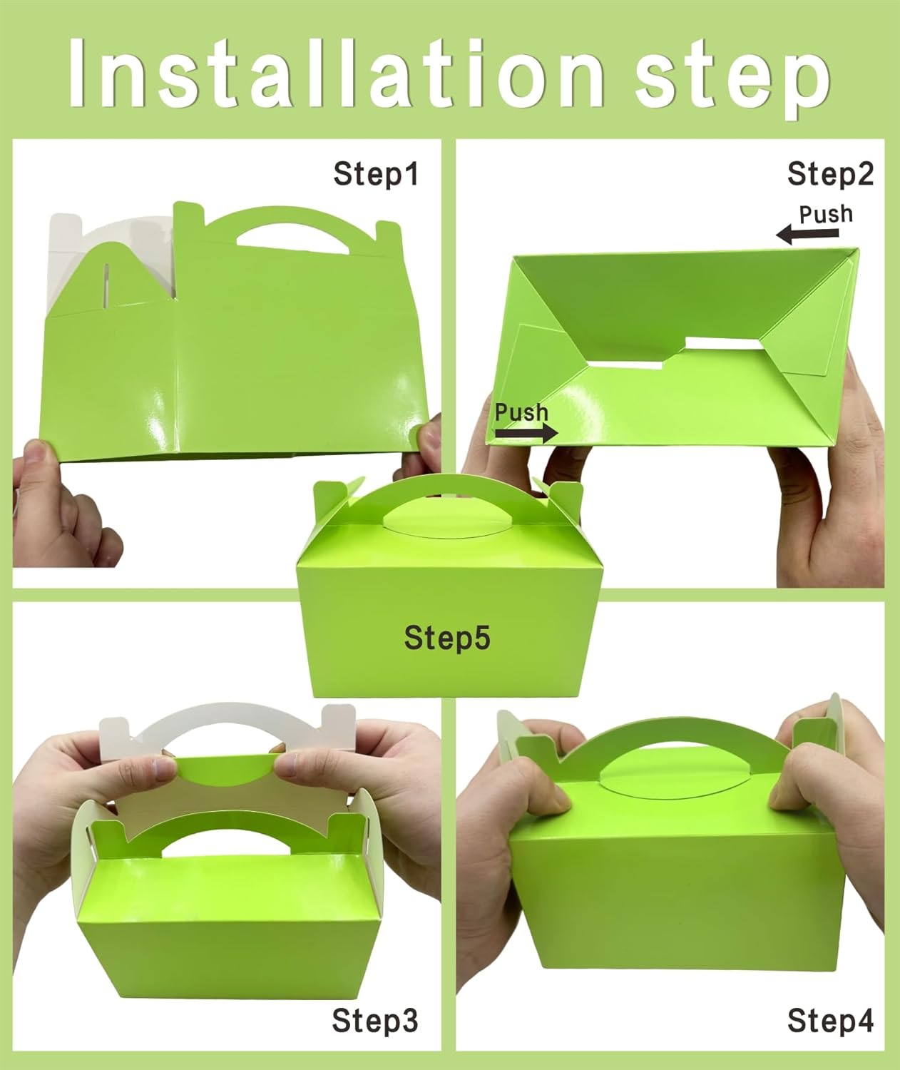 TIMESEEK 30-Pack Spring Green Gable Treat Boxes with Handles, 6" Pop-Up Party Favor Gift Boxes for Candy, Birthday,Wedding,Baby Shower, Eco-Friendly Cardboard Goodie Bags for Kids, Bachelorette Decor