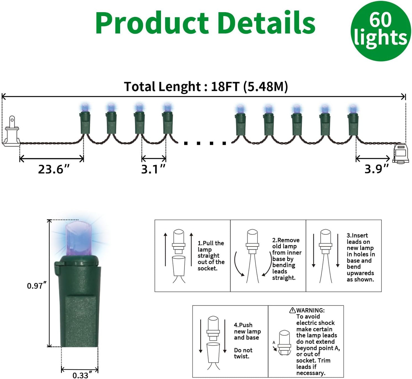 60 Count Blue - String Lights - LED Christmas Lights, Mini led Lights for Indoor Outdoor Home Holiday Party Wedding Independence Day Decoration