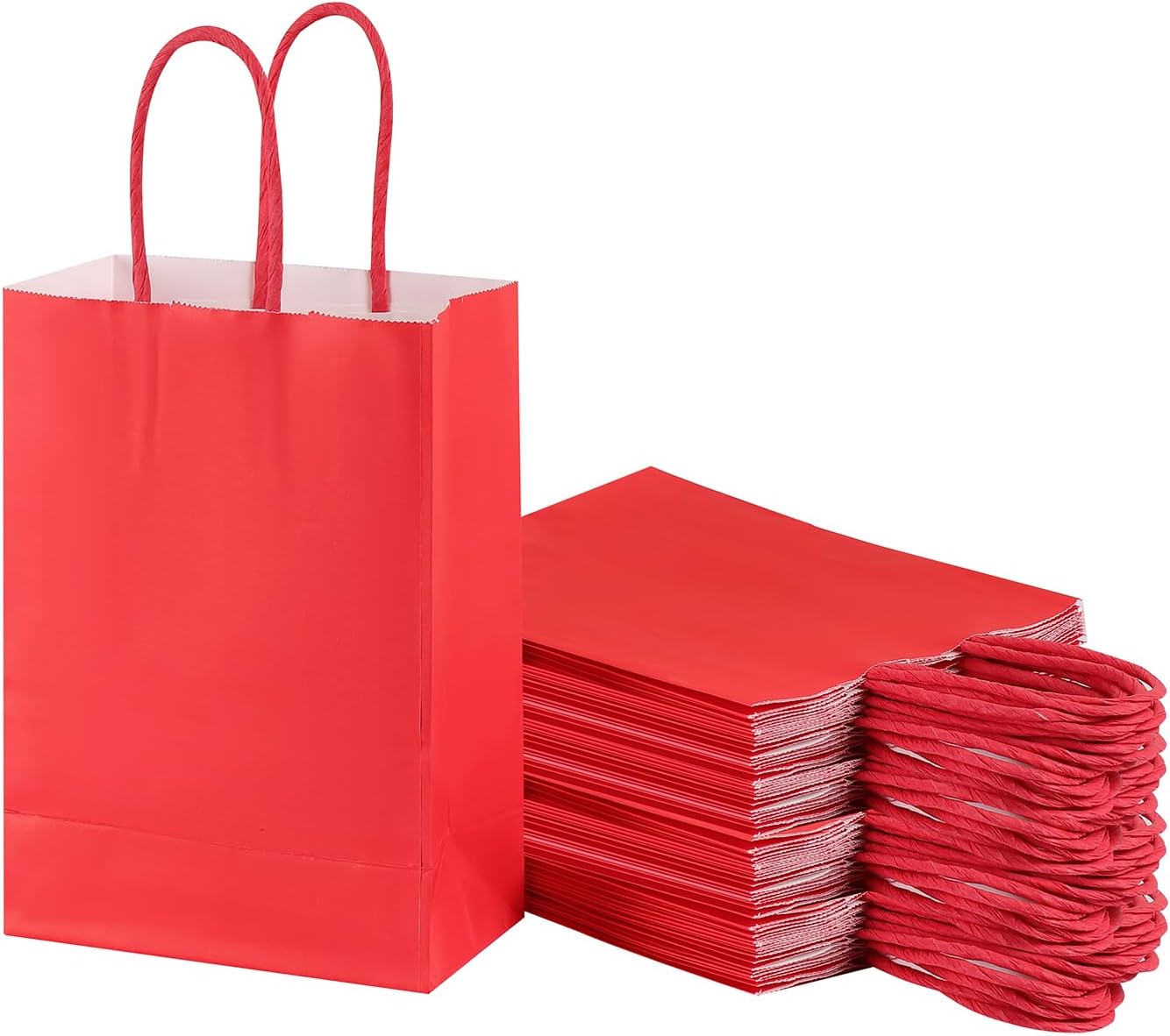 Piqiya Small Plain Kraft Paper Gift Bags with Handles - Red, 24pcs for Birthday, Wedding, Grocery, Retail, Business, Goody, Craft Bags