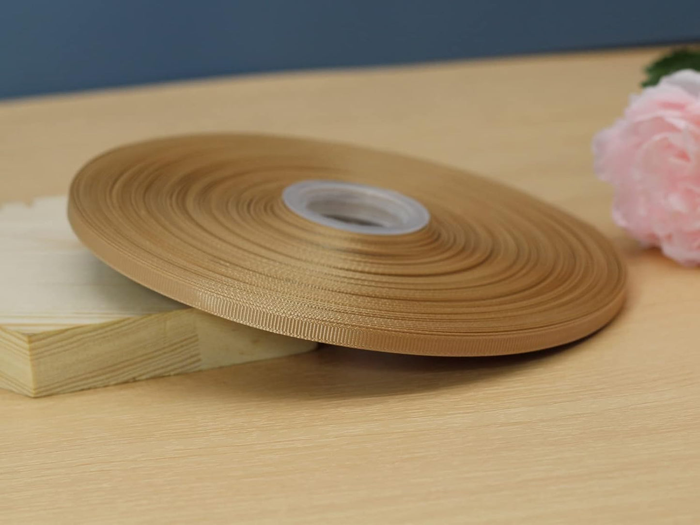 Jesep One Roll 100 Yards 1/4" Soild Grosgrain Ribbon Boutique Gift Wrapping Package Ribbon, DIY Crafts Bow Hair Headband Accessories Assorted Ribbon#835 (1/4" 6mm, Khaki)