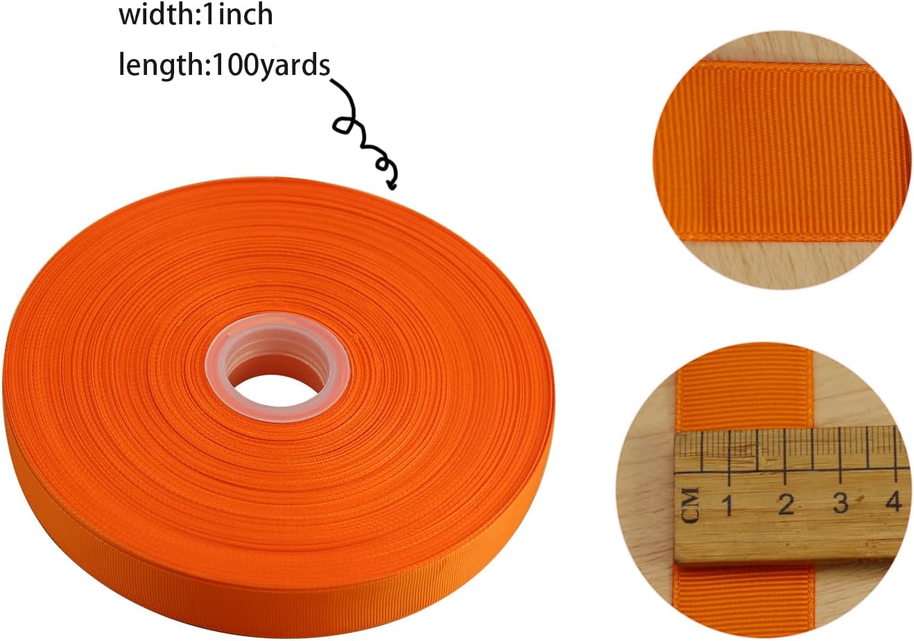 Jesep One Roll 100 Yards Soild Grosgrain Ribbon Boutique Gift Wrapping Package Ribbon, DIY Crafts Bow Hair Headband Accessories Assorted Ribbon #752 (1" 25mm, Orange)