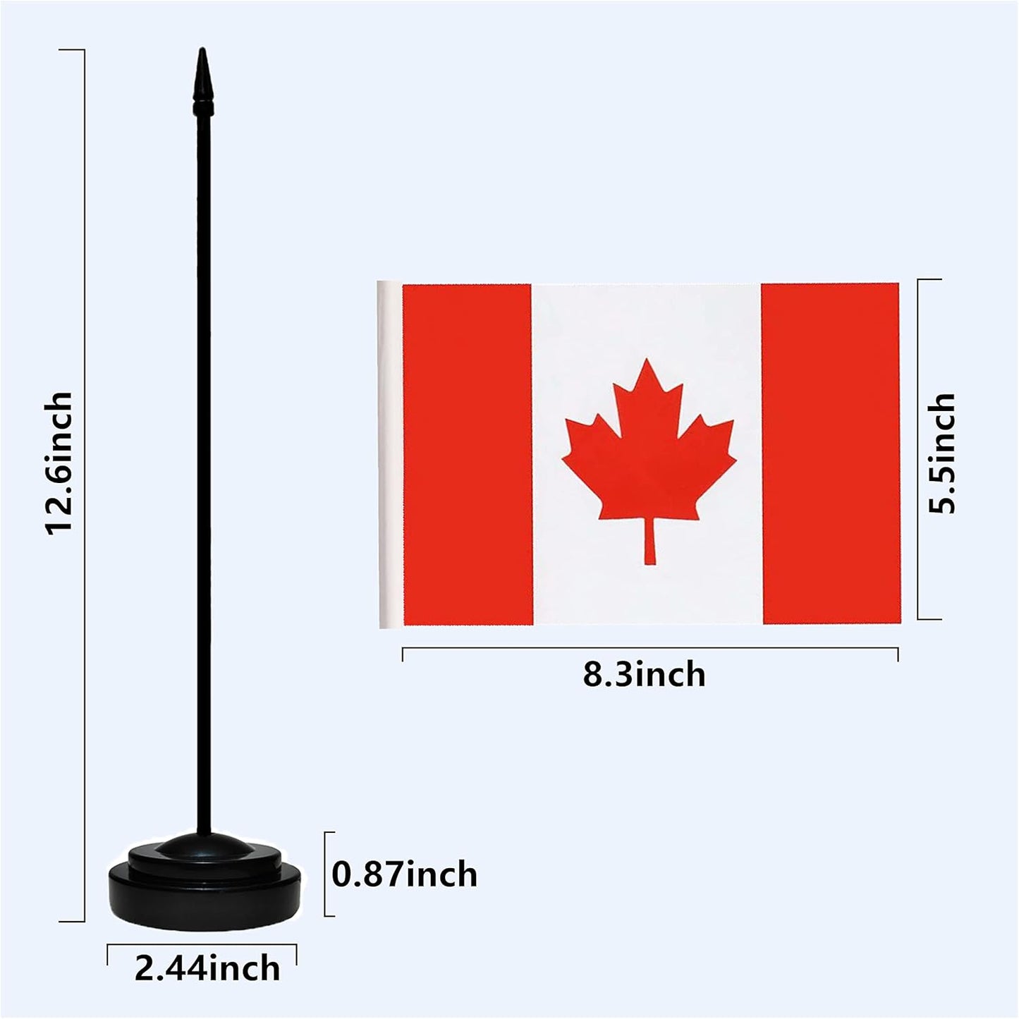 Canada Canadian Deluxe Desk Flag Set Small Mini Miniature CA Canadian Table Desktop Flags With Solid Pole, Black Base and Spear Top(2 Pack)
