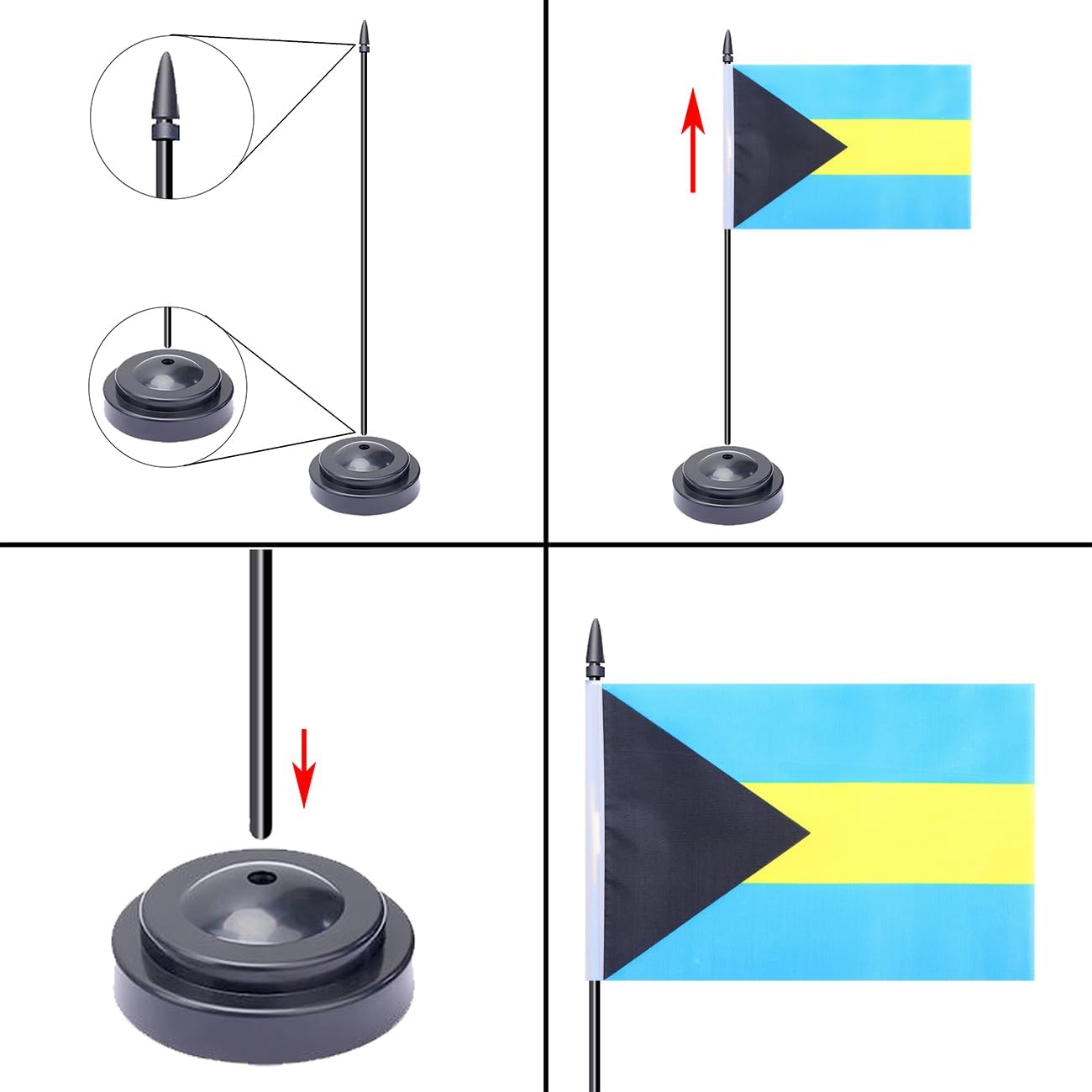 WXTWK 2 Pack Bahamas Flag Bahamas Deluxe Desk Flag Set - Mini Small Bahamian Table Office Flags with Black 12" Solid Pole Stand Base Classroom Meeting Desktop Decorations