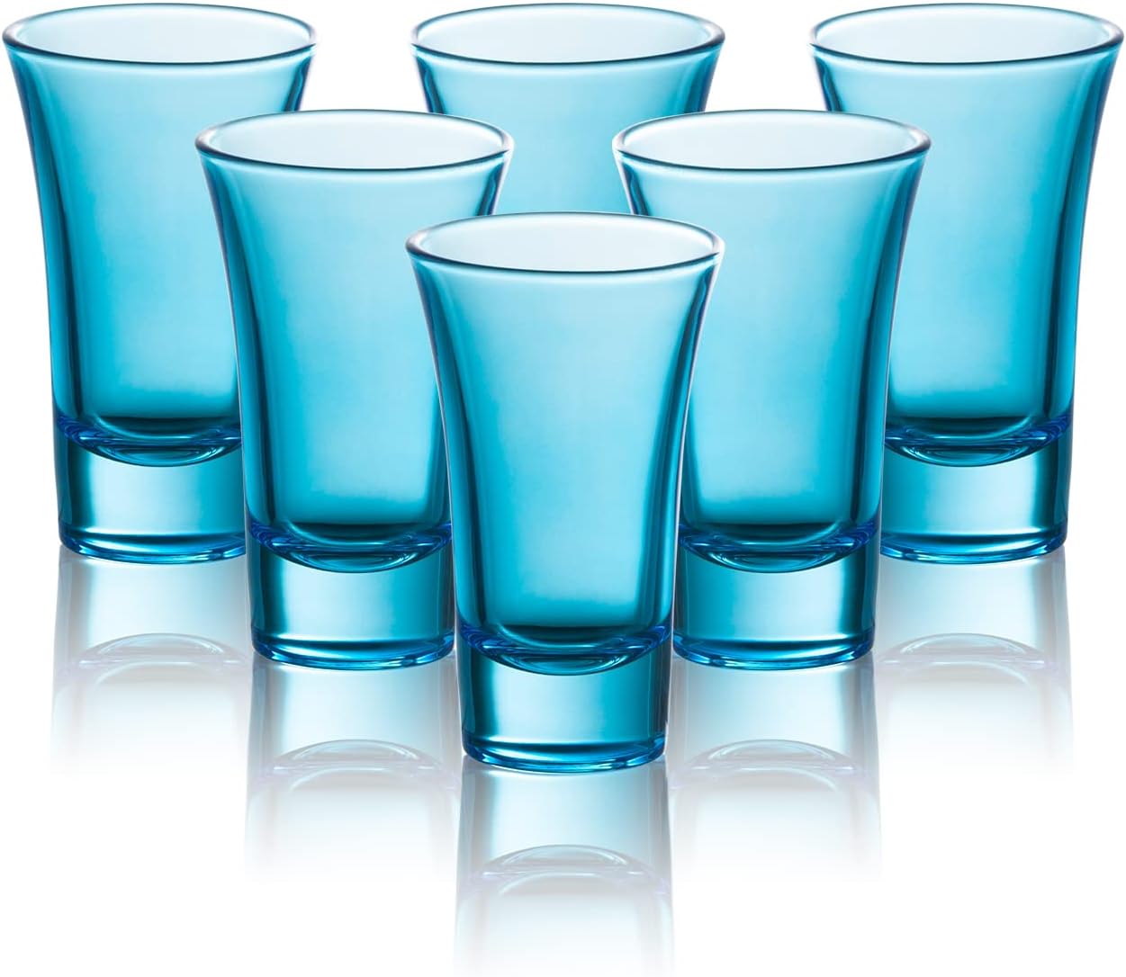 M&N HOME Blue Colored Glass Shot Glasses, 2 Oz Set of 6 with Heavy Base - Whiskey, Tequila & Cocktail Glasses