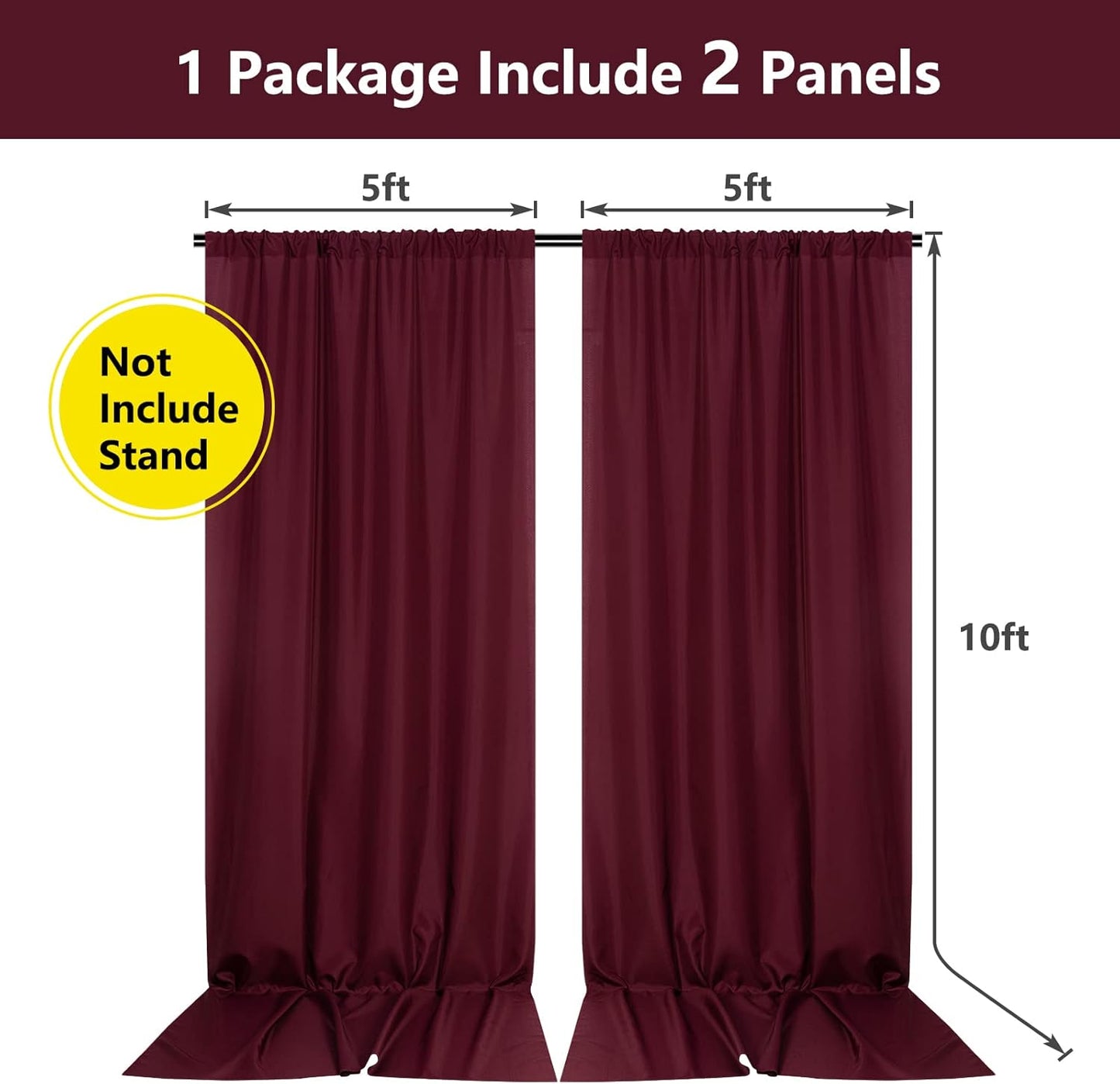 MYSKY HOME Burgundy Backdrop Curtains for Parties, Weddings, Stage - 10ft x 10ft, 2 Panels