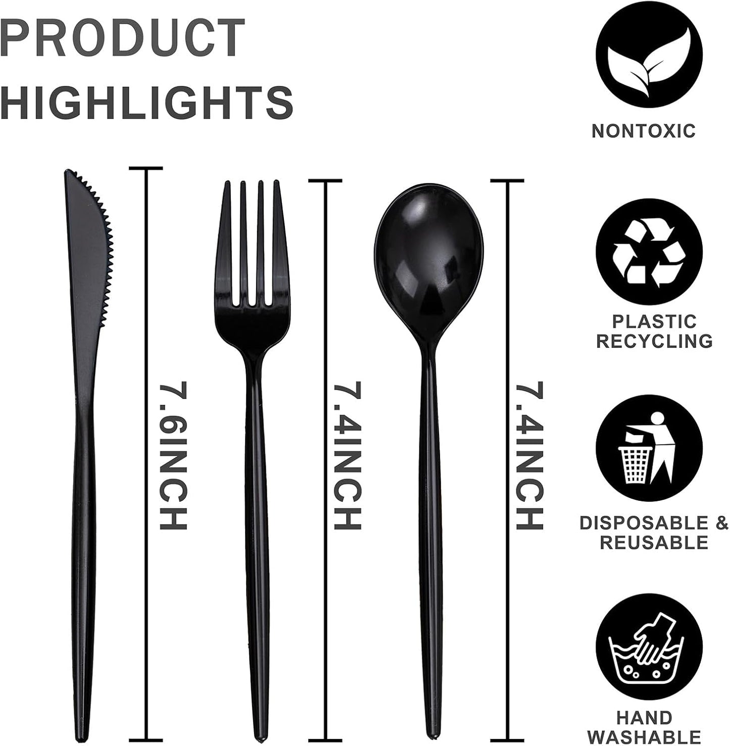 Rubtlamp 90Pcs Plastic Black Silverware, Black Disposable Cutlery, Plastic Utensils Heay Duty include 30 Plastic Knives 60 Plastic Black Forks and Spoons, Black Cutlery For Halloween Decorations