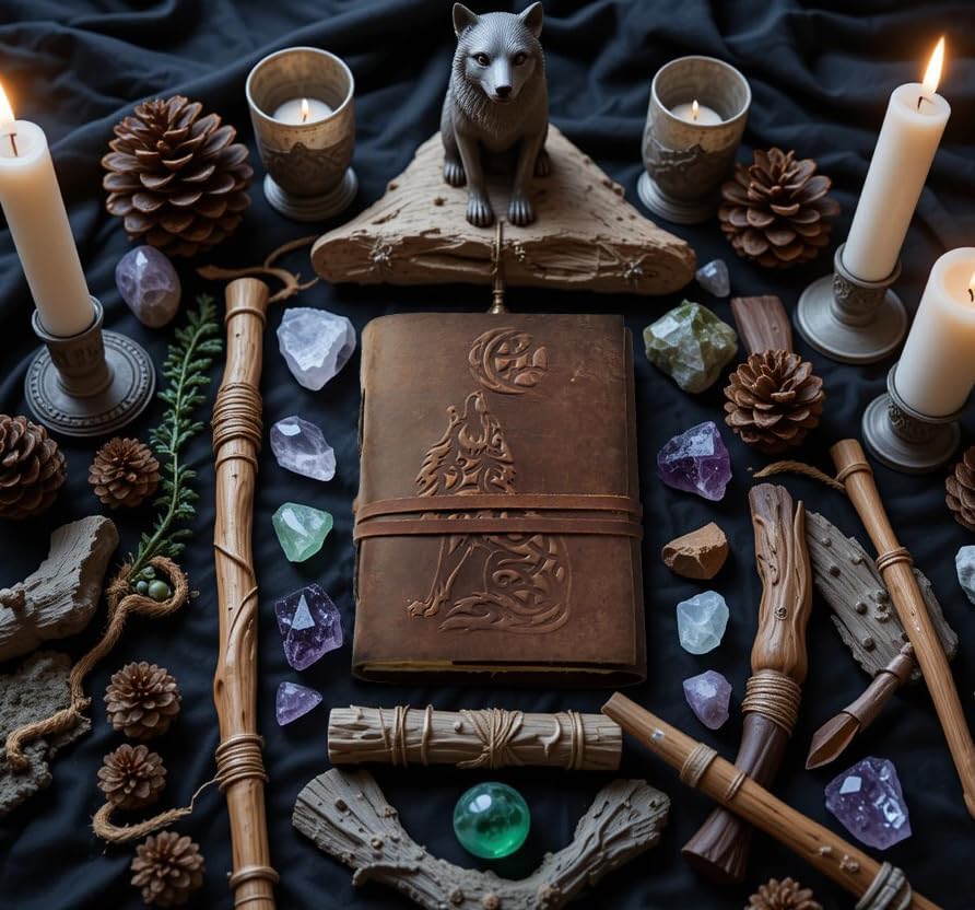 Urooj Handicraft Wolf Leather Journal Book of Shadows Notebook Handmade Daily Notepads for Men & Women Blank Paper 7x5 Inches - Best Gift for Art Sketchbook & Notebook