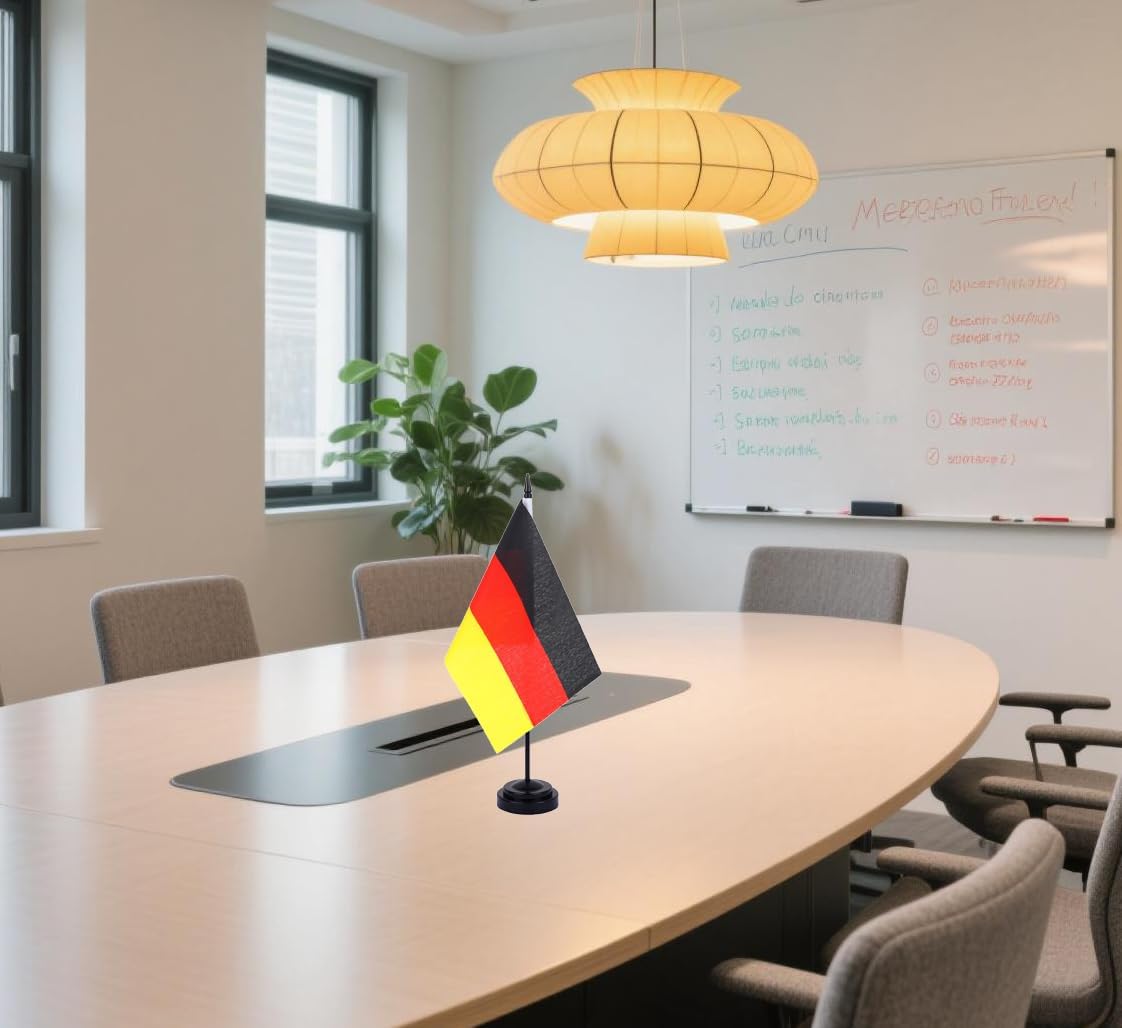 Germany Desk Flag 12" Solid Pole Deluxe Set German Flags Banner Mini Small Germany Office Table Flags with Black Stand Base Desktop Decorations(2Pack)