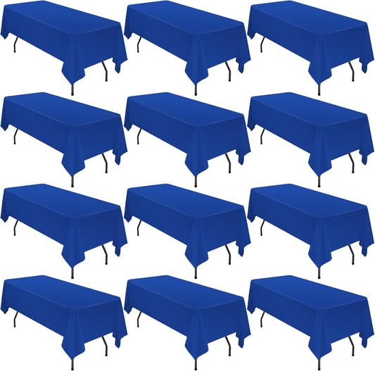 12 Pack Polyester Tablecloth 60 x 102 Inch Royal Blue Tablecloth for 6 Ft Rectangle Tables,Washable Fabric Table Covers Polyester Table Clothes for Wedding Parties Banque