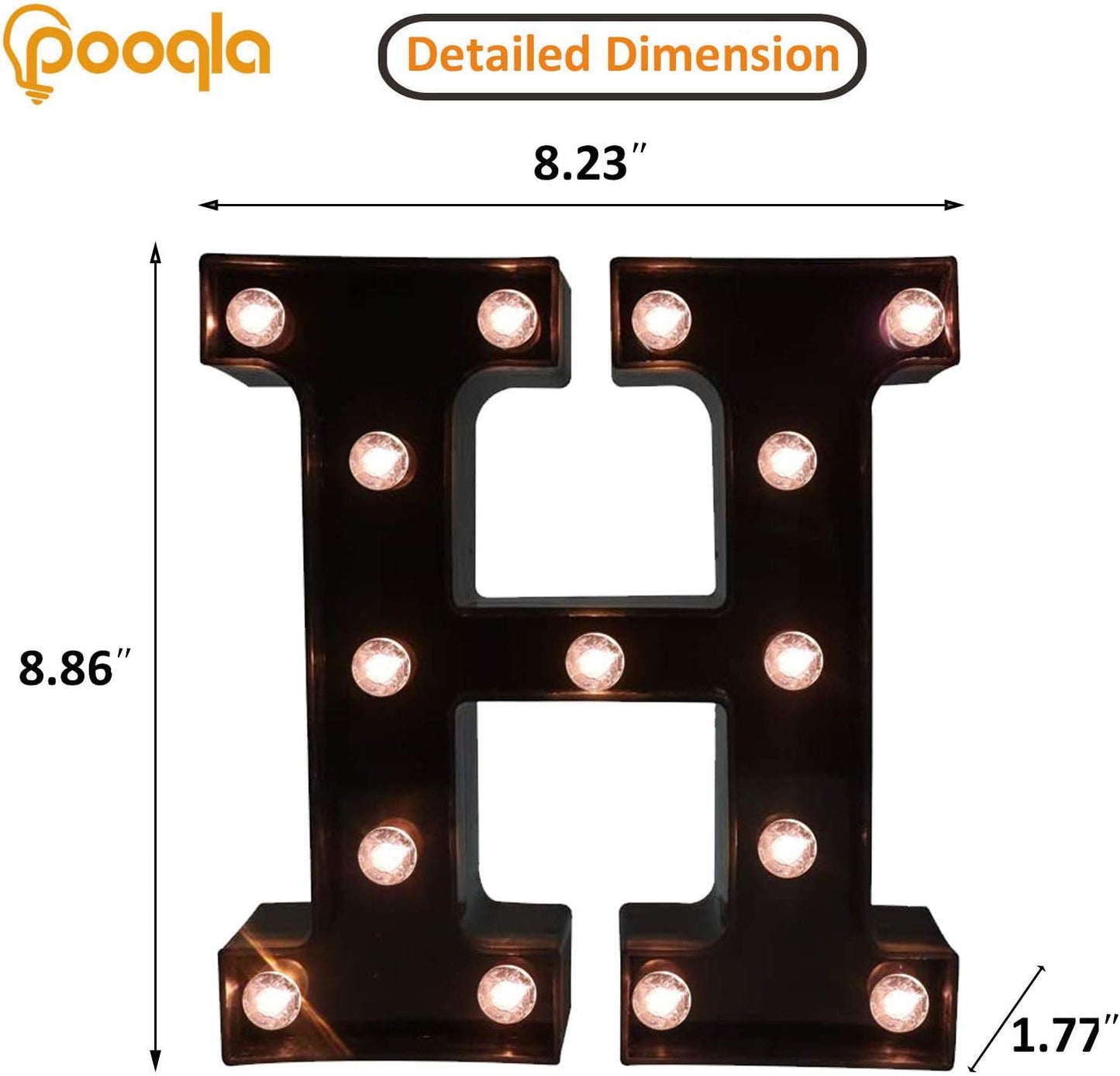 Decorative LED Illuminated Letter Marquee Sign - Alphabet Marquee Letters with Lights For Wedding Birthday Party Christmas Night Light Lamp Home Bar Decoration H, Black